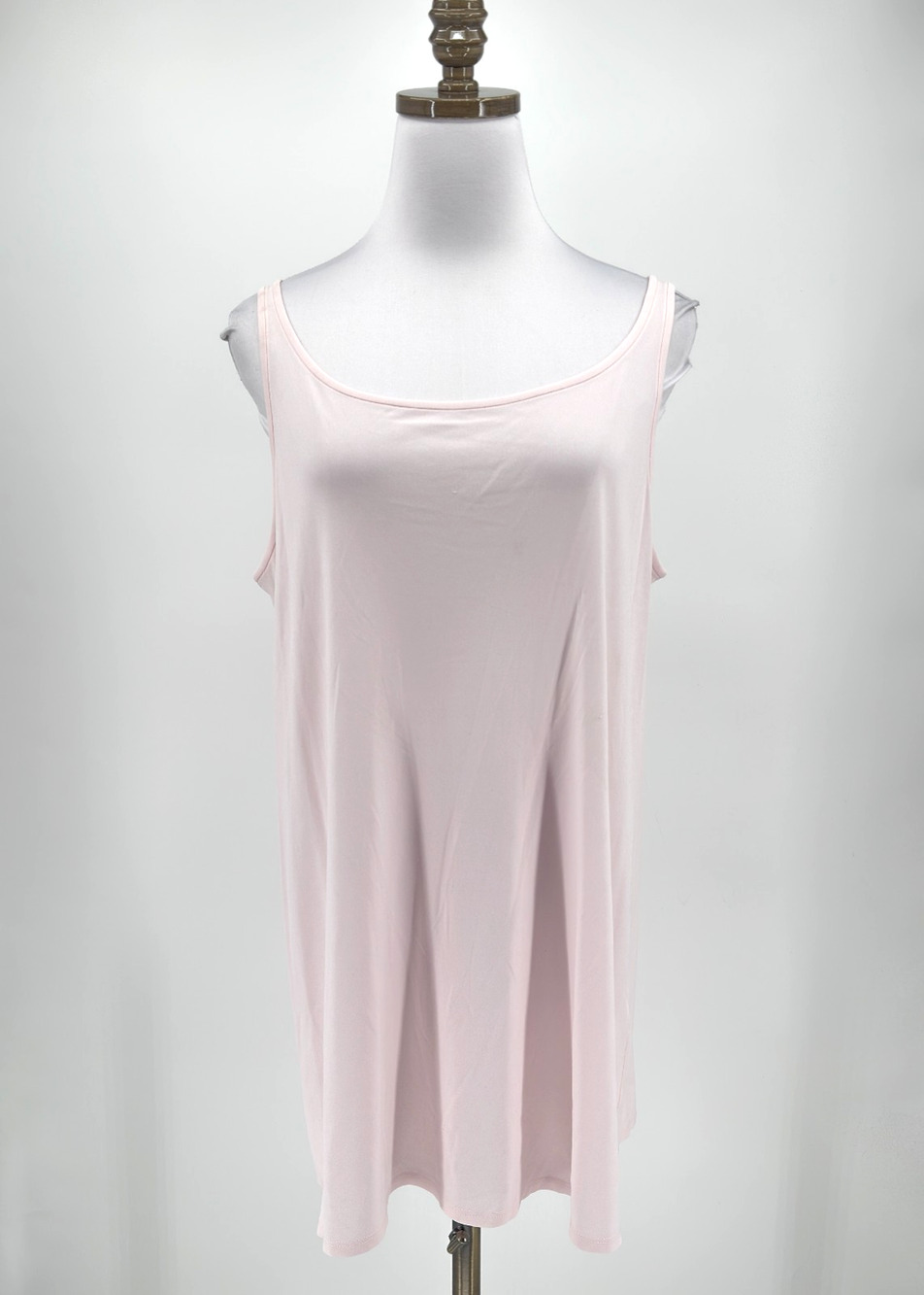 Eileen Fisher Light Pink Stretch Silk Jersey Scoop Neck Long Tunic Tank Top Sz M
